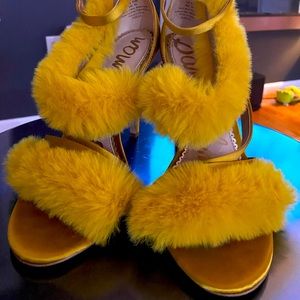 Sam Edelman yellow fur high heel sandal